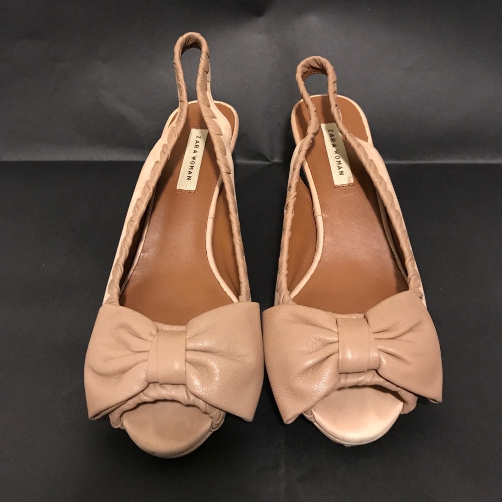 Zara nude bow sling back (37) preowned